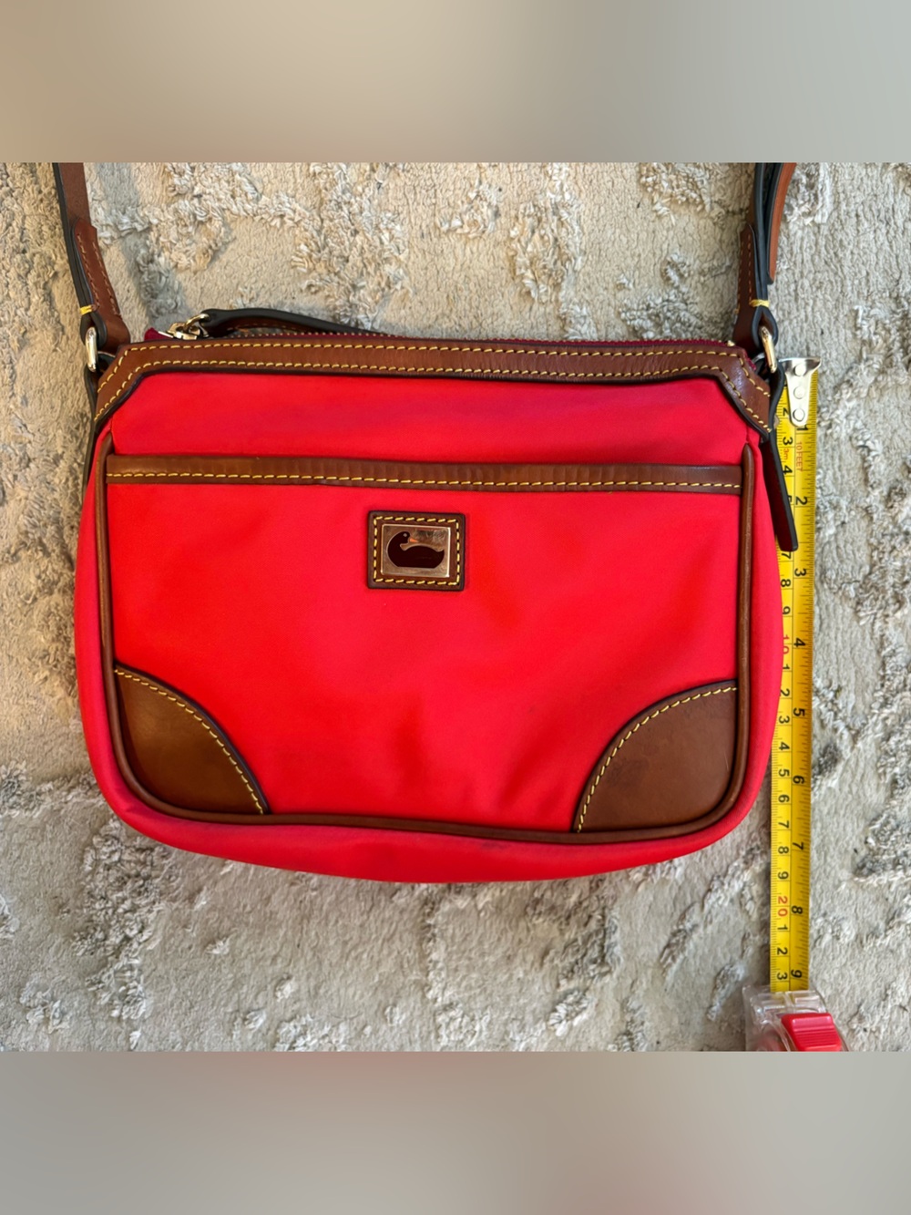 Dooney & Bourke Nylon Red Crossbody with Brown Leather Trim Adjustable Straps - Picture 11 of 15